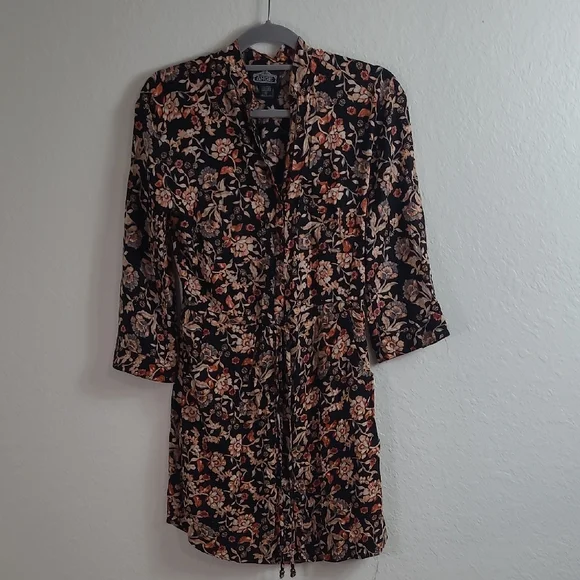 Angie Black and Tan Floral Dress Mini Size Small - Picture 1 of 8